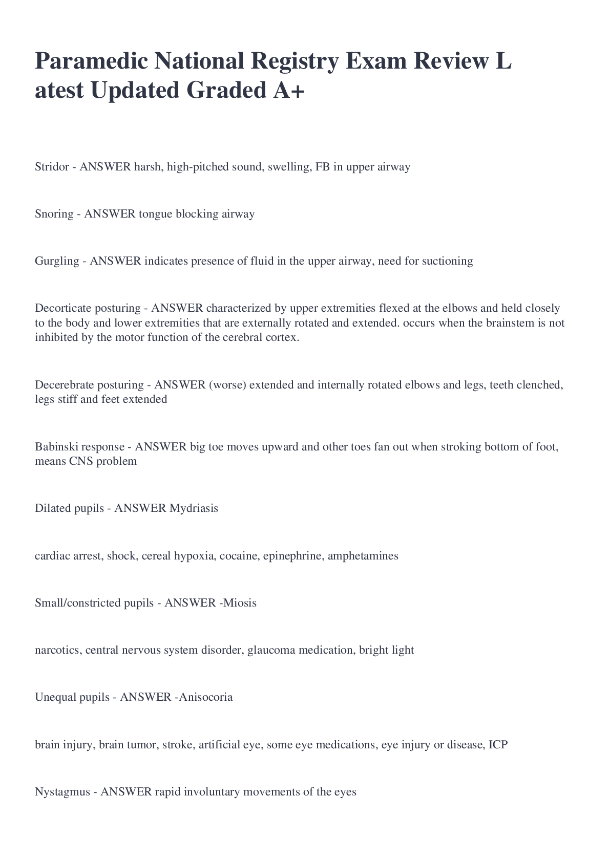 Preview image for Paramedic National Registry Exam Review Latest Updated Graded A+